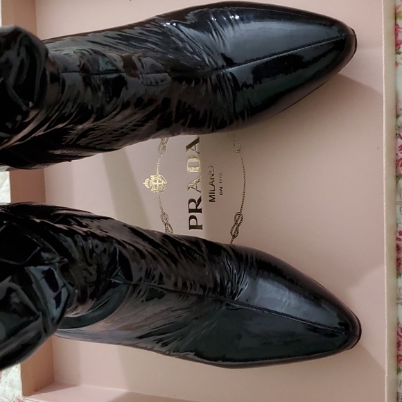 Prada Gauffre Ruched Patent nappa leather knee tall boots black shirred 6.5 36.5 - Picture 4 of 15